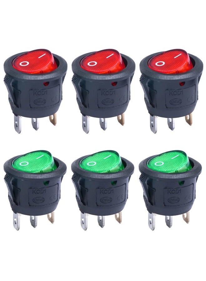 Twidec /6Pcs AC 6A 125V 10A 250V SPST 3 Pins 2 Position ON/Off Red and Green LED Light Illuminated Round Boat Rocker Switch Toggle（Quality Assurance for 1 Years）KCD1-5-101NRG - Image 1