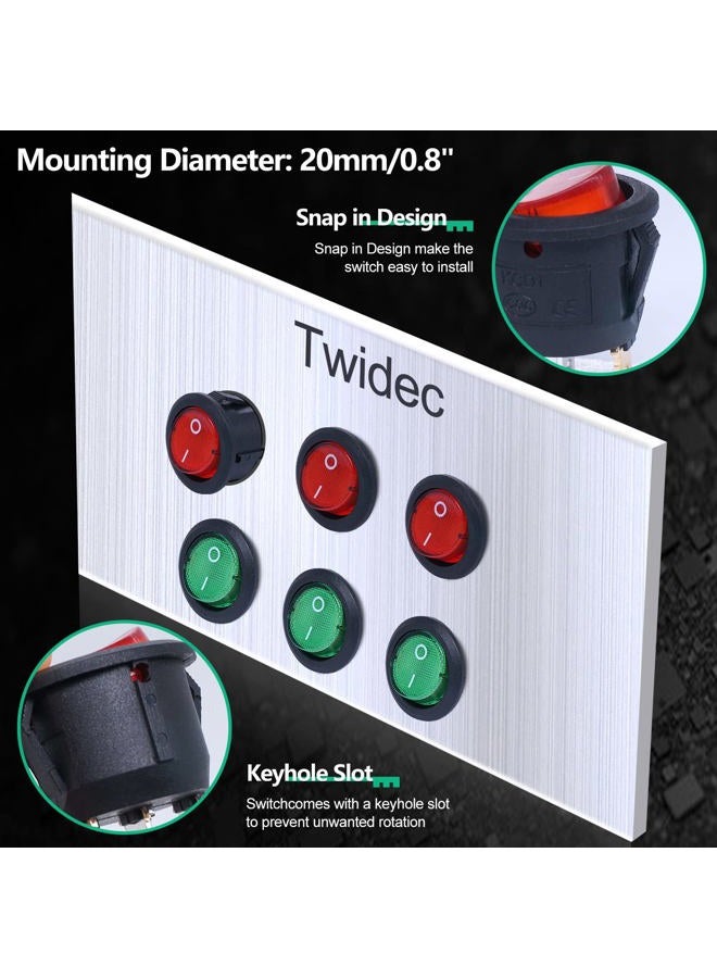 Twidec /6Pcs AC 6A 125V 10A 250V SPST 3 Pins 2 Position ON/Off Red and Green LED Light Illuminated Round Boat Rocker Switch Toggle（Quality Assurance for 1 Years）KCD1-5-101NRG - Image 5