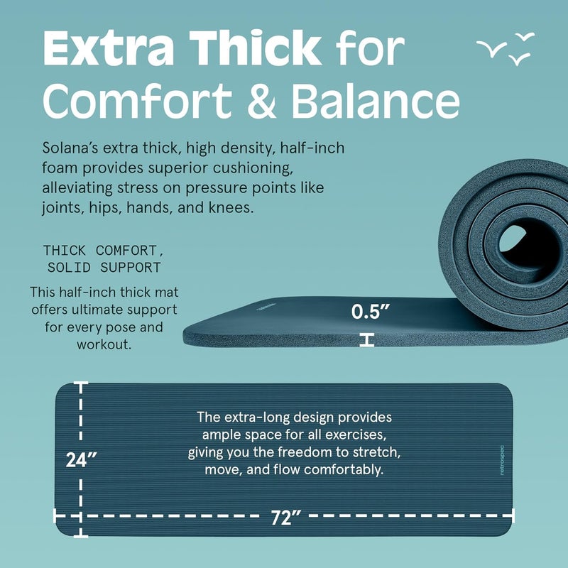 Retrospec Solana Yoga Mat Thick 1/2in Non-Slip Workout Mat with Nylon Strap - 72x24in Exercise Mat for Pilates, Stretching & Fitness - BPA Free, Easy Clean - Image 3