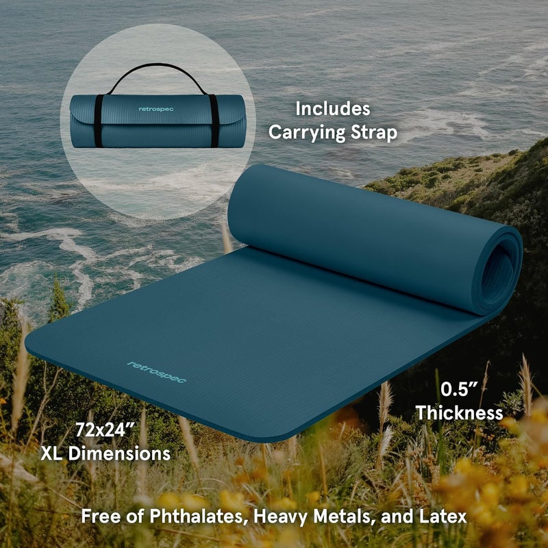 Retrospec Solana Yoga Mat Thick 1/2in Non-Slip Workout Mat with Nylon Strap - 72x24in Exercise Mat for Pilates, Stretching & Fitness - BPA Free, Easy Clean - Image 2