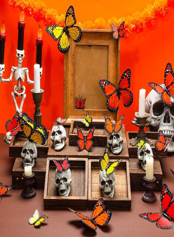 واي دريس 4 أحجام ديكور فراشة الملك ديكور جداري هالوين ملصق مغناطيسي ثلاثي الأبعاد على شكل فراشة الملك للمنزل والحرف اليدوية وجدار الزفاف وغرفة النوم وديكور عيد الأم (أصفر، قرمزي، برتقالي، أحمر، 32 قطعة) - Image 4