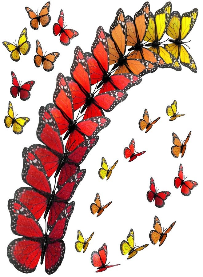 واي دريس 4 أحجام ديكور فراشة الملك ديكور جداري هالوين ملصق مغناطيسي ثلاثي الأبعاد على شكل فراشة الملك للمنزل والحرف اليدوية وجدار الزفاف وغرفة النوم وديكور عيد الأم (أصفر، قرمزي، برتقالي، أحمر، 32 قطعة) - Image 1
