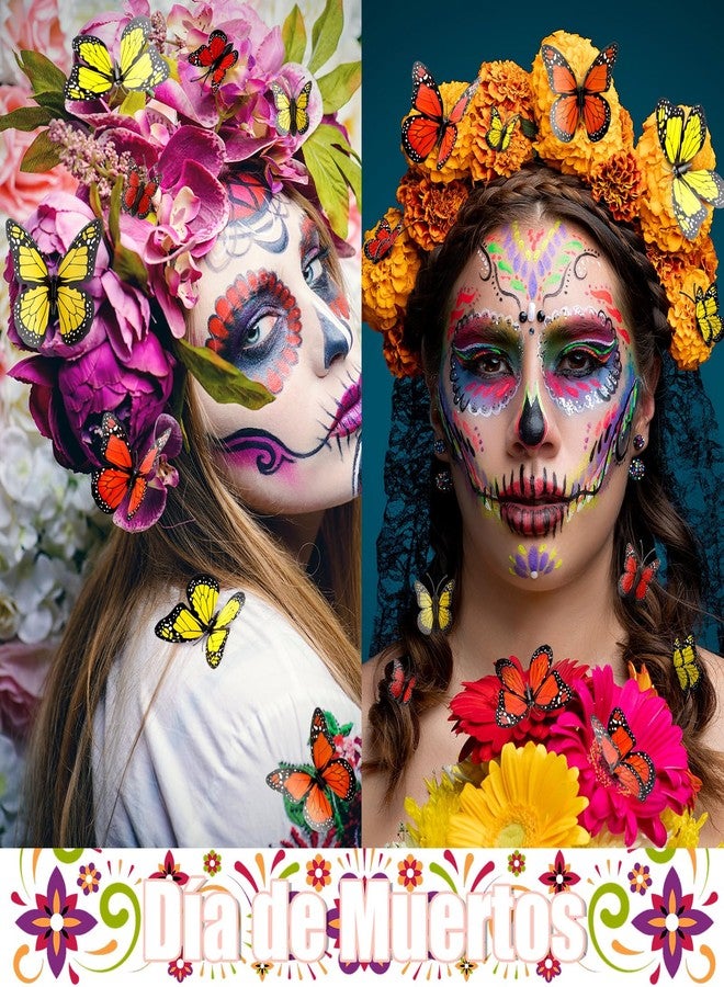 واي دريس 4 أحجام ديكور فراشة الملك ديكور جداري هالوين ملصق مغناطيسي ثلاثي الأبعاد على شكل فراشة الملك للمنزل والحرف اليدوية وجدار الزفاف وغرفة النوم وديكور عيد الأم (أصفر، قرمزي، برتقالي، أحمر، 32 قطعة) - Image 3