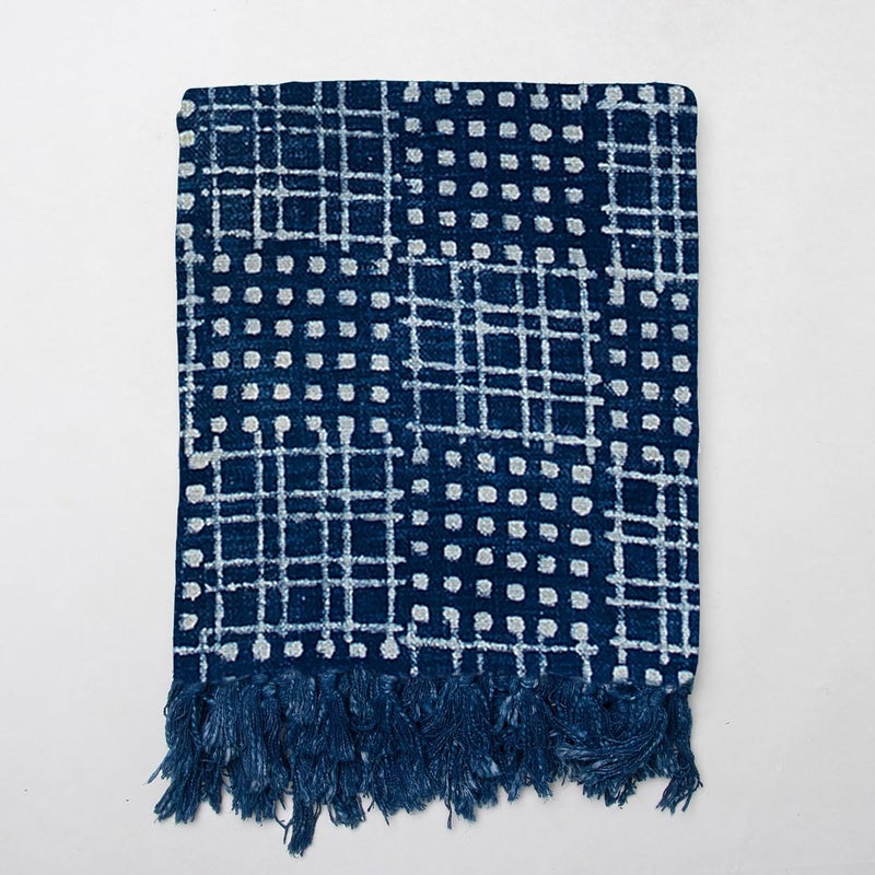 DMAASA Cotton Indigo Printed Throw Blanket 50x70 Inches Soft Lightweight Decorative Blanket for Couch Bed and Living Room Cozy Stylish Home Decor Checkered - Image 5