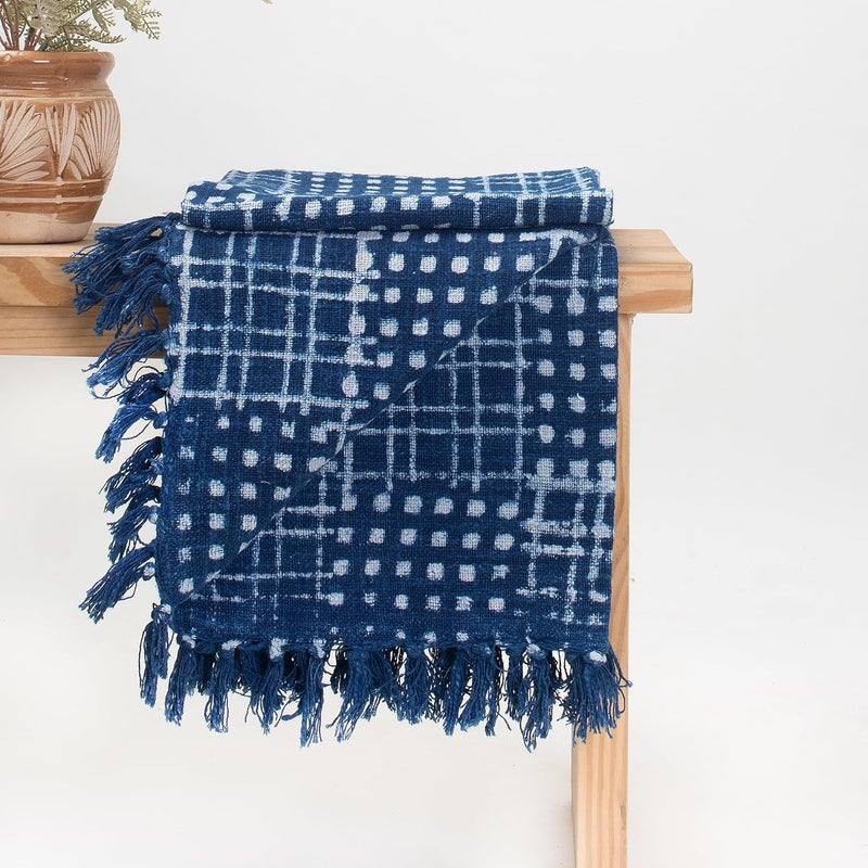 DMAASA Cotton Indigo Printed Throw Blanket 50x70 Inches Soft Lightweight Decorative Blanket for Couch Bed and Living Room Cozy Stylish Home Decor Checkered - Image 3
