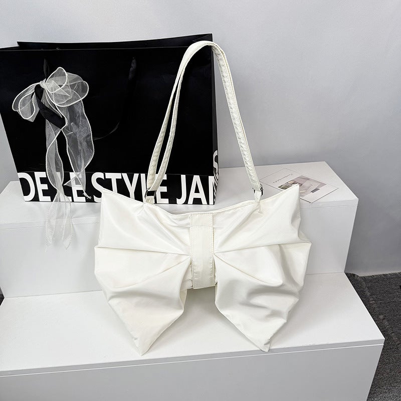 Bow Decorative Nylon Shoulder Bag for Women - Image 4