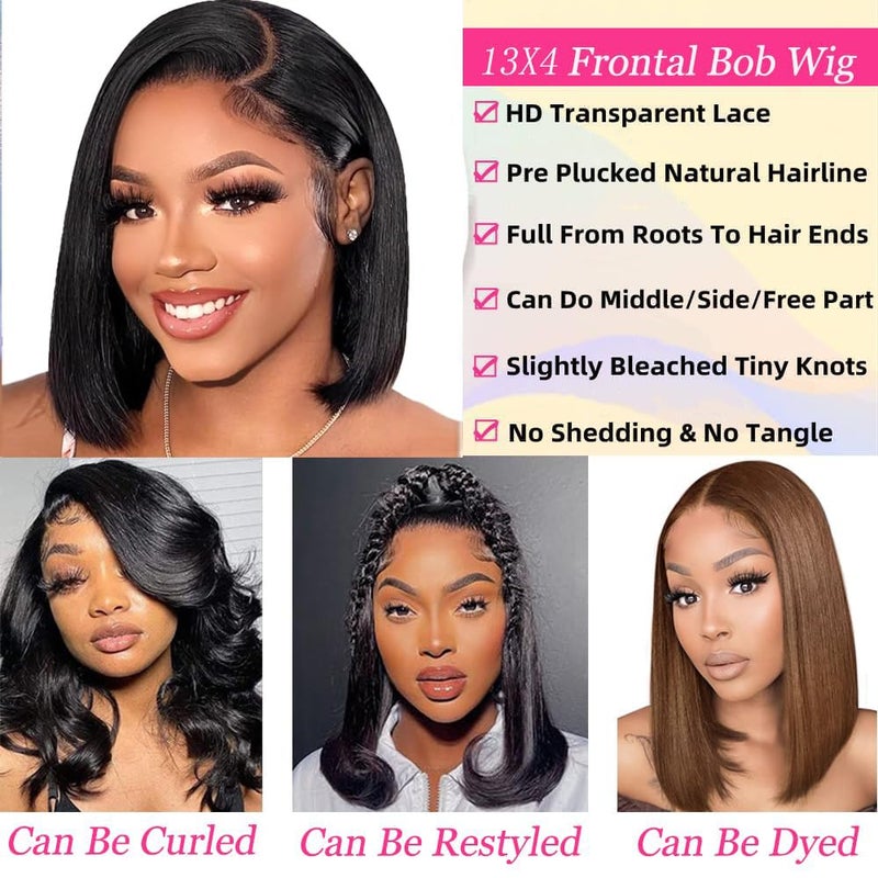 Superfect Bob Wig Human Hair 13x4 Lace Front Wigs Human Hair Pre Plucked 14 Inch Straight HD Lace Frontal Short Glueless Wigs for Women with Baby Hair 180% Density Natural Black Color - Image 4