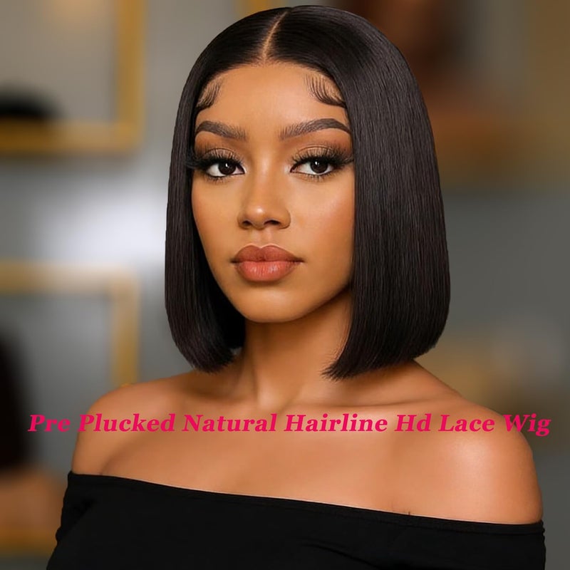 Superfect Bob Wig Human Hair 13x4 Lace Front Wigs Human Hair Pre Plucked 14 Inch Straight HD Lace Frontal Short Glueless Wigs for Women with Baby Hair 180% Density Natural Black Color - Image 2