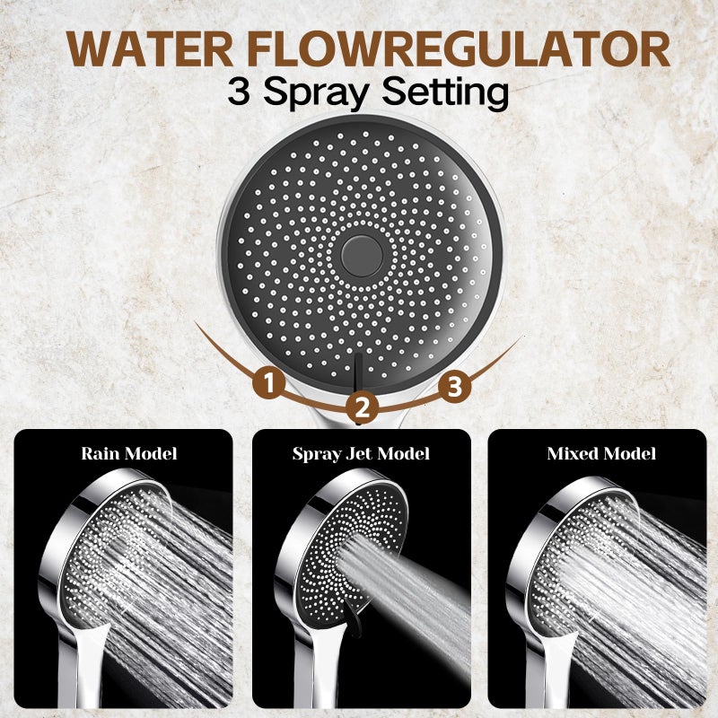 Ashwanth Shower Head,10â€Rain Shower Head with Handheld Spray Combo and Adjustable Extension Arm/3-Way Flow Regulator/Shower System,High Pressure Rain Fall Hose,Chrome - Image 4