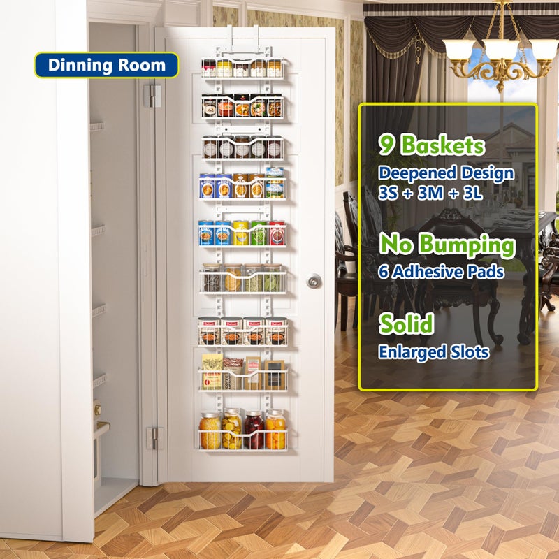 EVERIE 9-Tier Over the Door Storage Rack, Metal Hanging Organizer with Heightened Plate Bottom Baskets and Enlarged Hanging Slots, Kitchen Pantry Shelves - Image 5