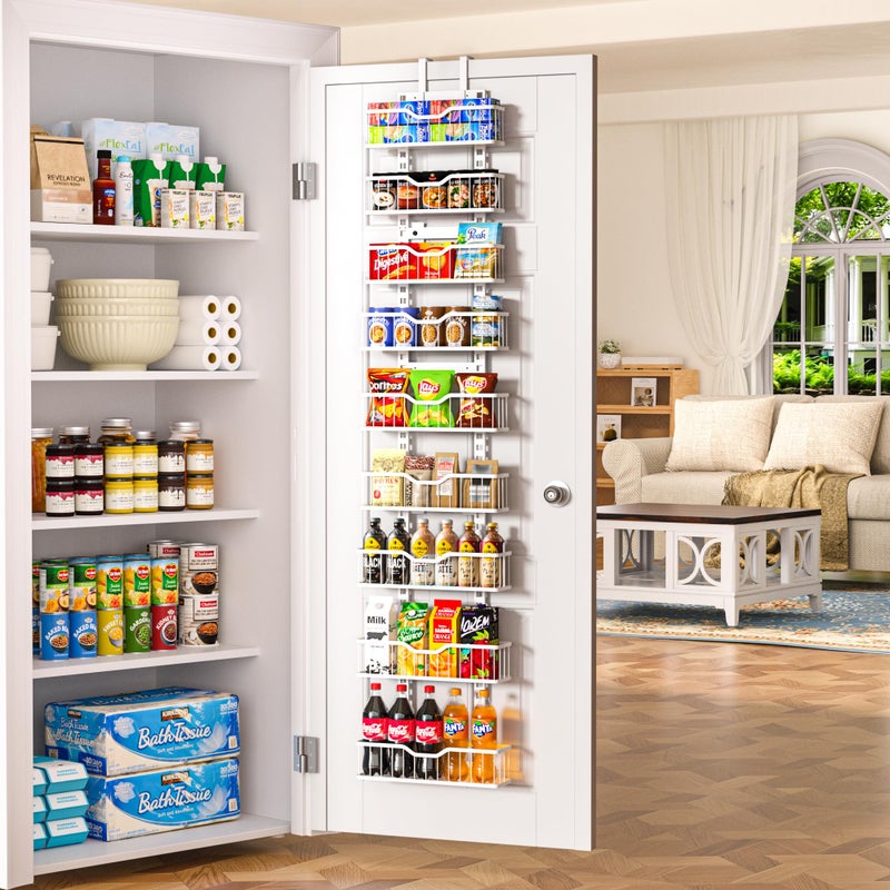 EVERIE 9-Tier Over the Door Storage Rack, Metal Hanging Organizer with Heightened Plate Bottom Baskets and Enlarged Hanging Slots, Kitchen Pantry Shelves - Image 1