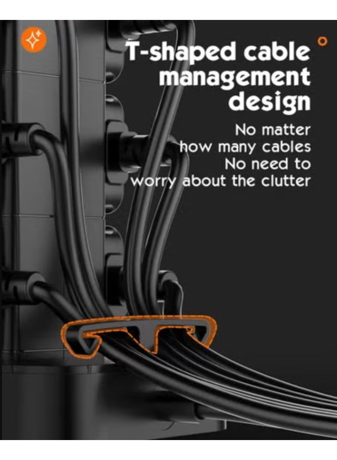 ريبنيو مقبس طاقة تمديد برجي 6 تيار متردد مع شاحن لاسلكي وصندوق إدارة الكابلات مع قفل 4 منافذ USB 1 PD 30 واط 1 QC3.0 18 واط 2 USB-A 6 منافذ طاقة 2500 واط (أسود) - Image 4