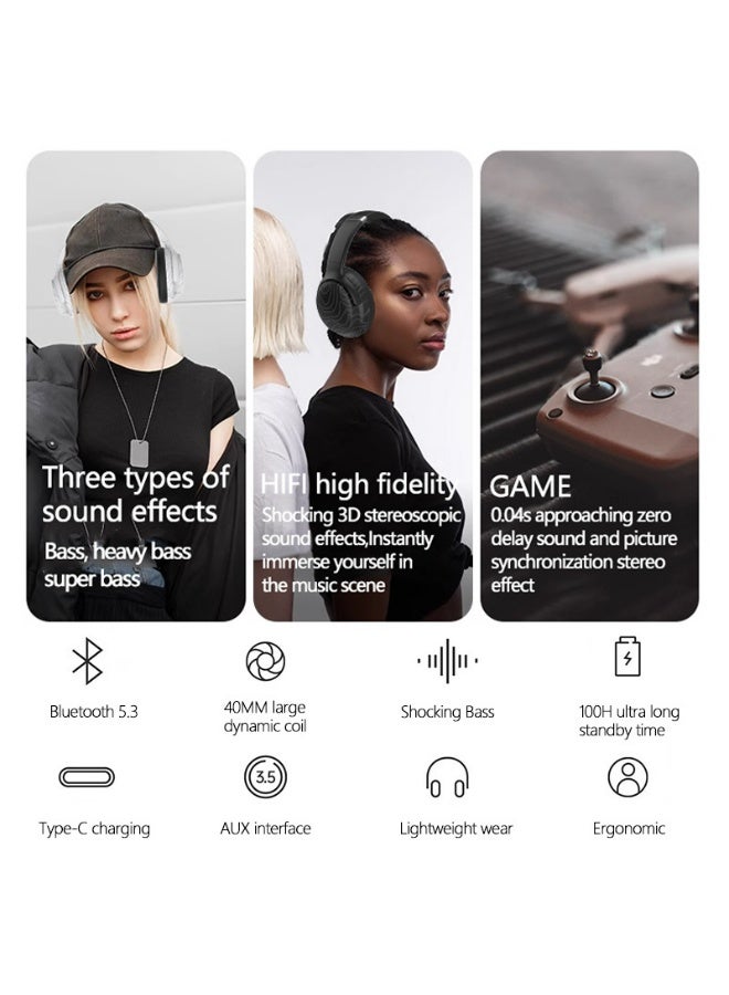 Wireless Over Ear Headphones, Three bass Modes, Hi-Res Audio, Bluetooth5.3 Low Latency Long Endurance,HiFi Stereo  Lightweight Headsets, with mic, Suitable for Travel Home Office Gym Cellphone PC - Image 3