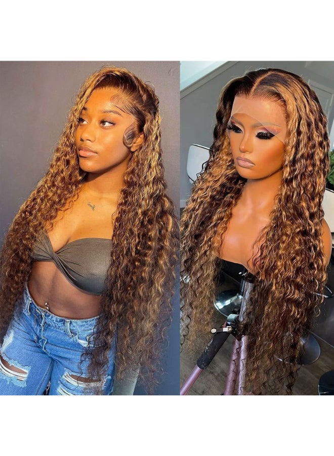 Daules Highlight Lace Front Wigs Human Hair P427 Highlight Ombre 13x4 Deep Wave Frontal Wig for Women 180 Density 100 Human Hair Honey Blonde Curly Frontal Wig Glueless Realistic Looking 28inch - Image 3