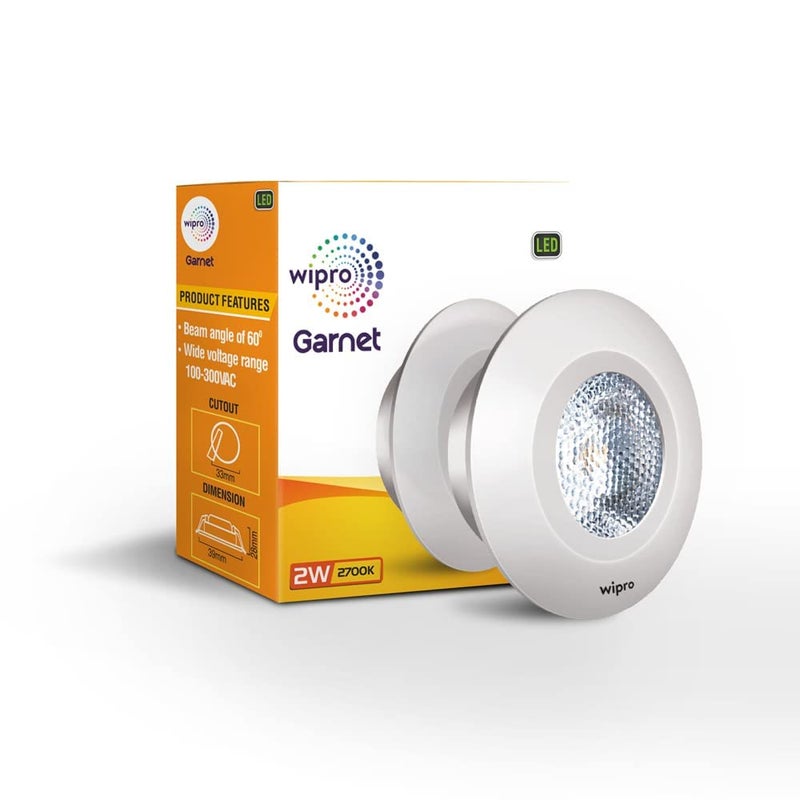 WIPRO wipro Garnet 2W LED Integrated Spotlight Warm White 2700K Compact Design for Cabinets Wardrobes Pack of 1  - Image 1