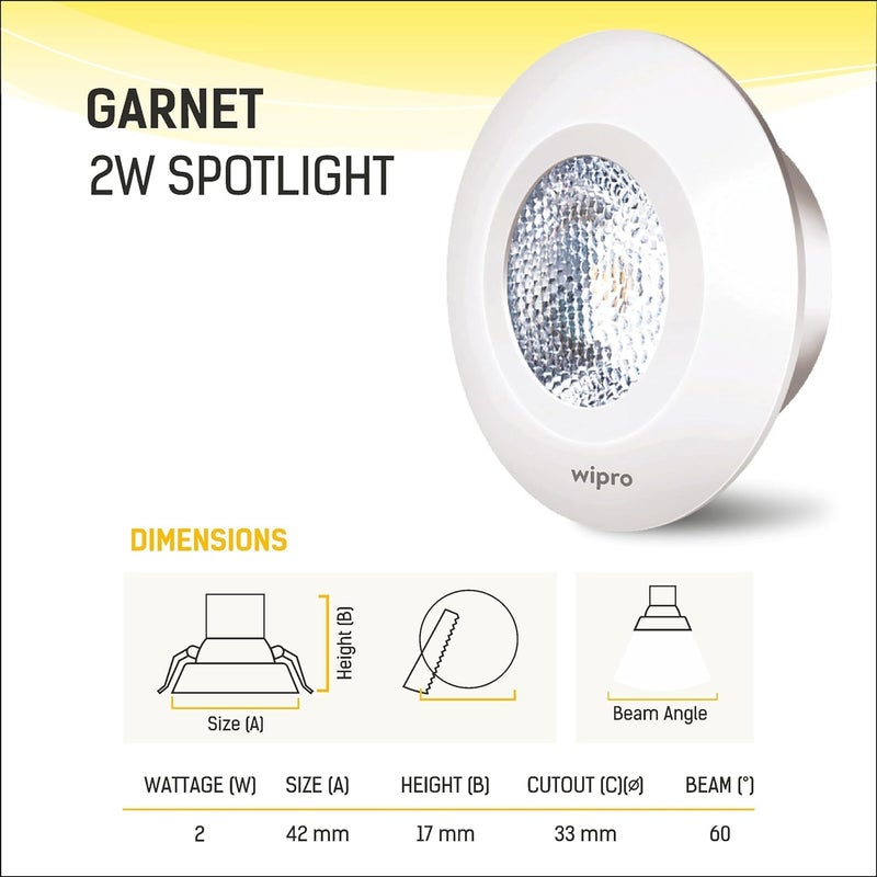 WIPRO wipro Garnet 2W LED Integrated Spotlight Warm White 2700K Compact Design for Cabinets Wardrobes Pack of 1  - Image 3