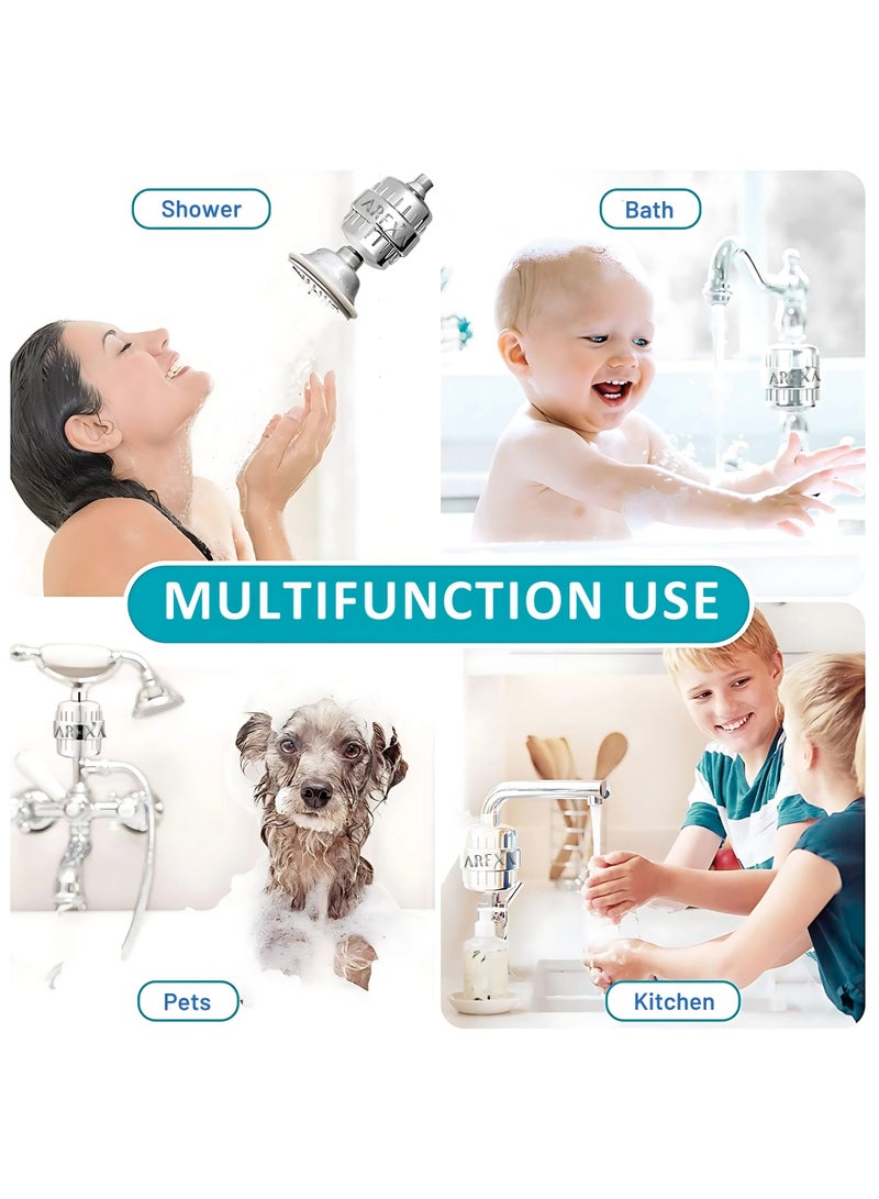 أريكسا فلتر دش AREXA، فلتر دش من 20 مرحلة للمياه العسرة، مع خرطوشتين قابلتين للاستبدال لإزالة الكلور والفلورايد، كروم مصقول - Image 3