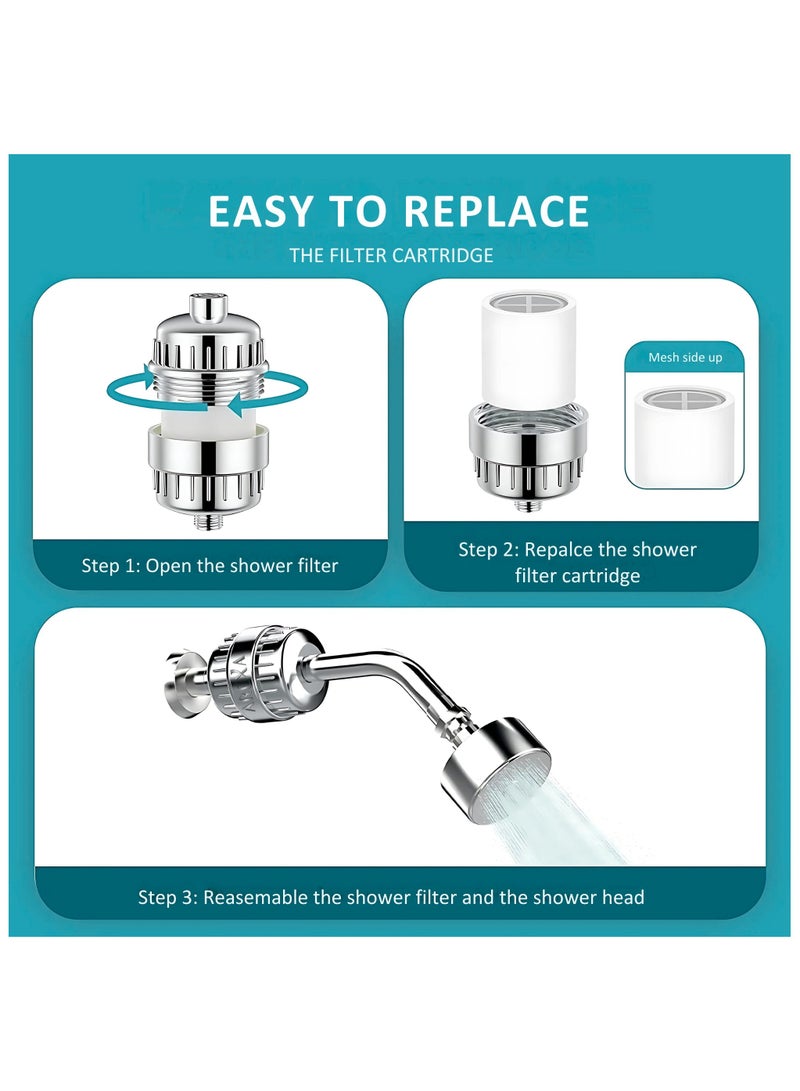 أريكسا فلتر دش AREXA، فلتر دش من 20 مرحلة للمياه العسرة، مع خرطوشتين قابلتين للاستبدال لإزالة الكلور والفلورايد، كروم مصقول - Image 5