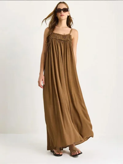 Bianco Lucci LUCCI Embroidered Square Collar Maxi Dress