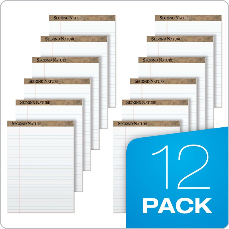 TOPS 74880 Second Nature Recycled Pads, 8 1/2 x 11 3/4, White, 50 Sheets (Pack of 12) - Image 2