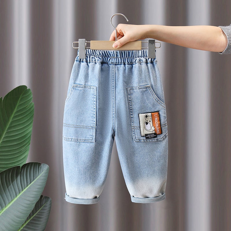 7638 Boys Jeans Outer Wear Children'S Spring Fashionable Casual Pants Spring Pants - Image 1