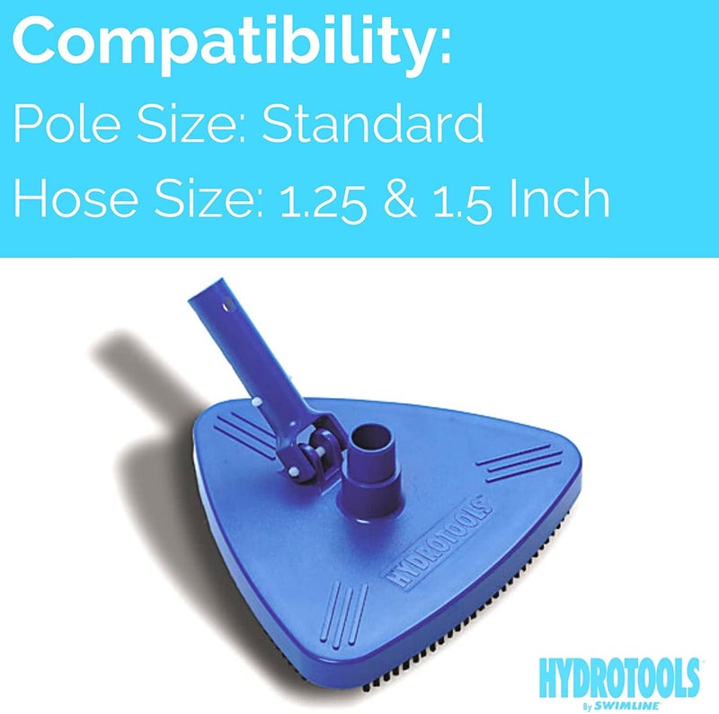 SWIMLINE HYDROTOOLS Manual Pool Vacuum Head Attachment For Inground & Above Ground Pools |Weighted Swimming Pool Vac Head Triangle Shape W/ Bristles| Swivel Hose 1-1/4 or 1-1/2’’| Clean Debris Corners - Image 2