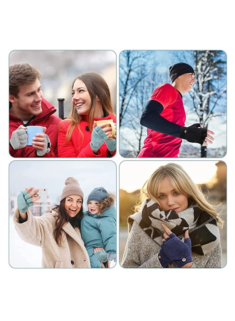 Warm Women Winter Gloves 2 Pairs Convertible Fingerless Mittens Gift Set Green Blue  - Image 4