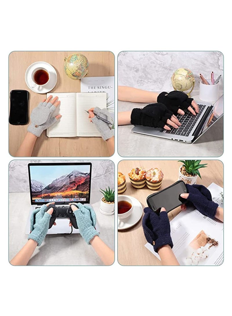 Warm Women Winter Gloves 2 Pairs Convertible Fingerless Mittens Gift Set Green Blue  - Image 5