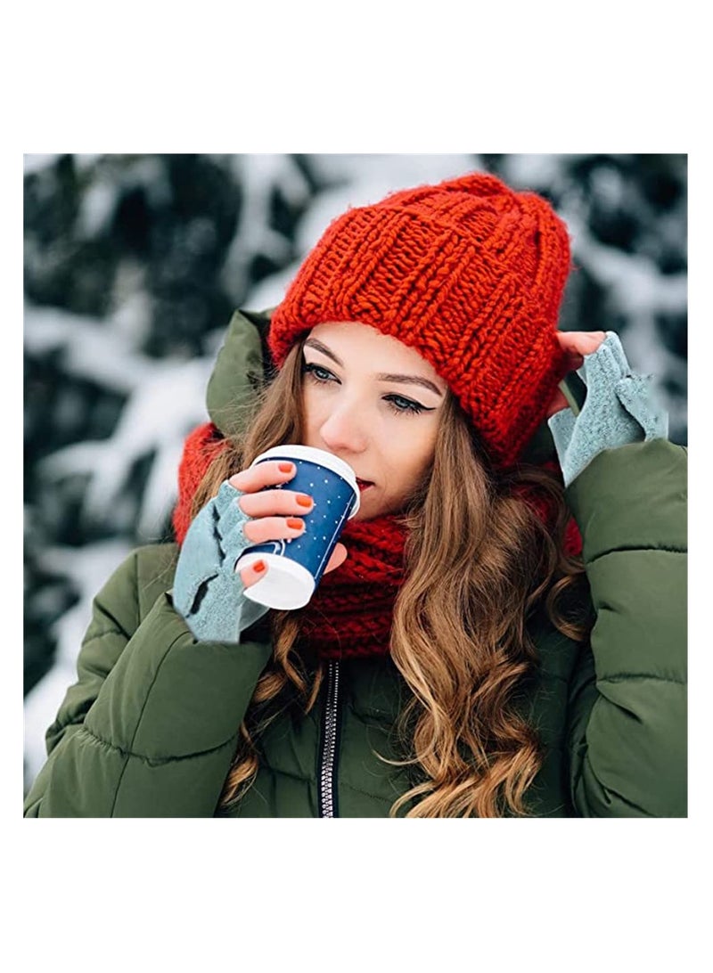 Warm Women Winter Gloves 2 Pairs Convertible Fingerless Mittens Gift Set Green Blue  - Image 3
