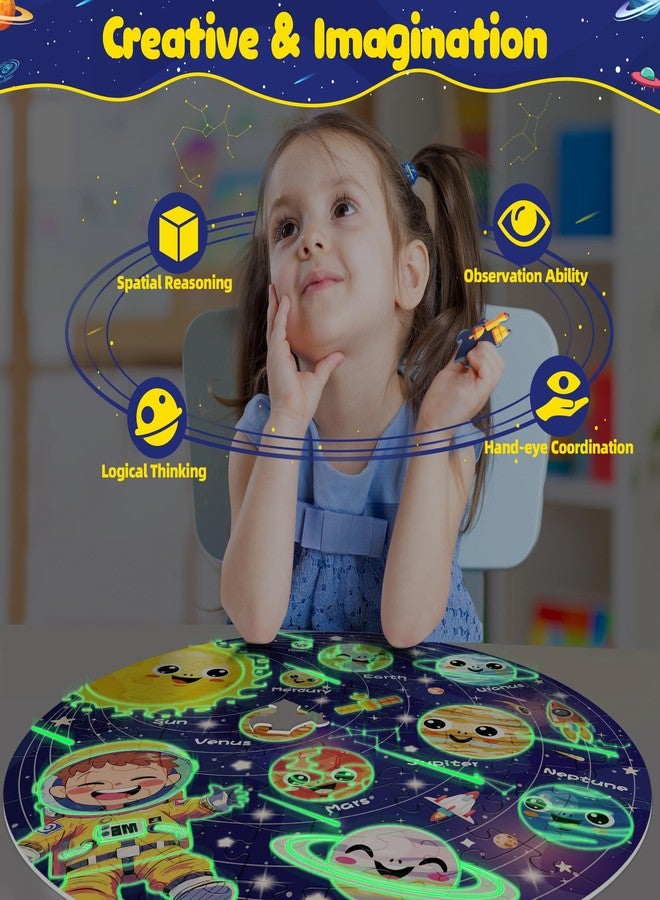 ZIZZ Puzzle for Kids Ages 4-6: Glow in The Dark Solar System Jigsaw Puzzles 70 Piece Space Planets Large Floor Puzzle for Kids 3-10 Years Old Educational Toy Gift for Boys Girls Birthday Christmas - Image 3