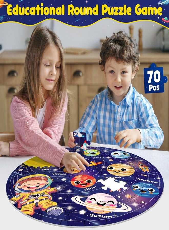 ZIZZ Puzzle for Kids Ages 4-6: Glow in The Dark Solar System Jigsaw Puzzles 70 Piece Space Planets Large Floor Puzzle for Kids 3-10 Years Old Educational Toy Gift for Boys Girls Birthday Christmas - Image 2