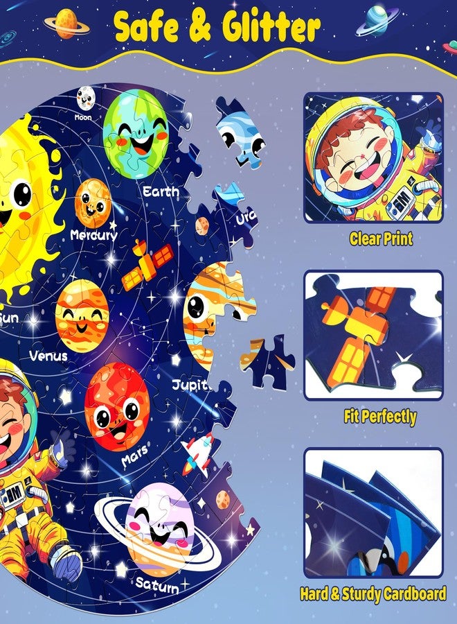 ZIZZ Puzzle for Kids Ages 4-6: Glow in The Dark Solar System Jigsaw Puzzles 70 Piece Space Planets Large Floor Puzzle for Kids 3-10 Years Old Educational Toy Gift for Boys Girls Birthday Christmas - Image 4