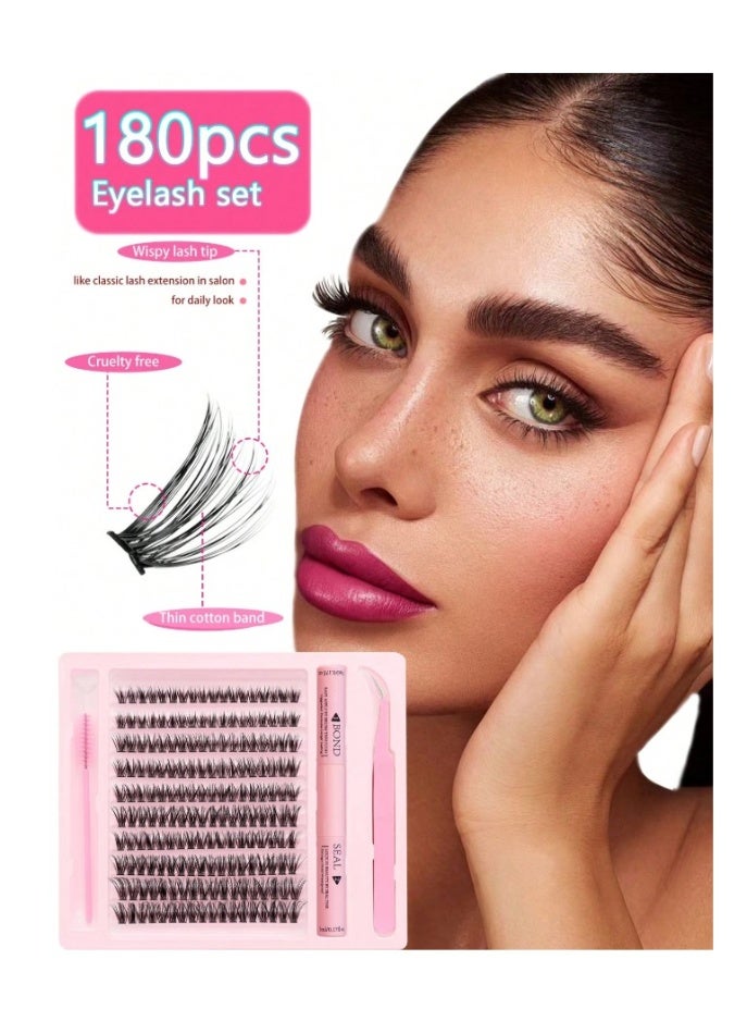 مجموعة رموش لاصقة ذاتية اللصق، رموش صناعية على شكل حرف C، رموش صناعية مسبقة اللصق، ملقط رموش لاصقة، فرشاة رموش، أداة مكياج، مجموعة رموش ناعمة مع ملقط للمبتدئين، مجموعة تمديد رموش صناعية بدون غراء من 10 إلى 16 مم، 180 قطعة - Image 5