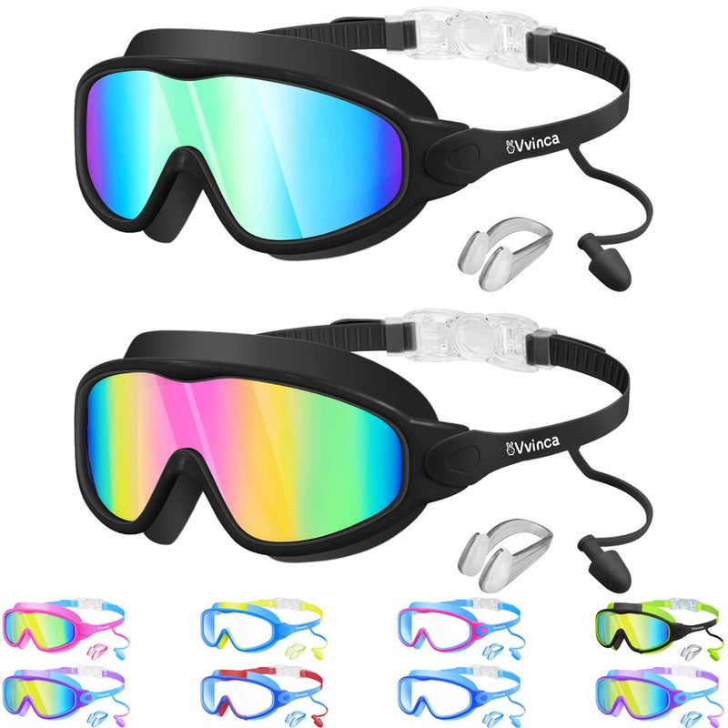 Vvinca Swim Goggles Kids Goggles with Earplugs Nose Clip Wide View AntiFogUV Swimming Goggles for Age 315 Boys Girls - Image 2