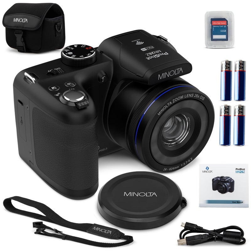 Minolta ProShot 20MP Camera – 26x Optical Zoom Lens, 1080p HD Video, WiFi, 3-inch LCD Screen, Image Stabilization, Face Detection, Scene Modes, Compact Point & Shoot, 32GB Card (Black) - Image 2