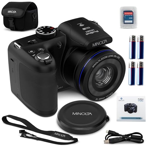 Minolta ProShot 20MP Camera – 26x Optical Zoom Lens, 1080p HD Video, WiFi, 3-inch LCD Screen, Image Stabilization, Face Detection, Scene Modes, Compact Point & Shoot, 32GB Card (Black) - Image 1