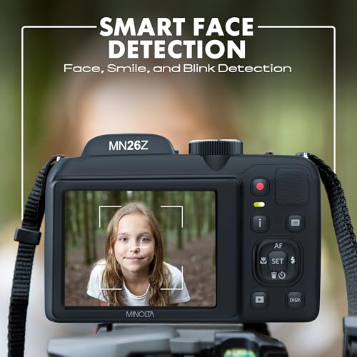Minolta ProShot 20MP Camera – 26x Optical Zoom Lens, 1080p HD Video, WiFi, 3-inch LCD Screen, Image Stabilization, Face Detection, Scene Modes, Compact Point & Shoot, 32GB Card (Black) - Image 4