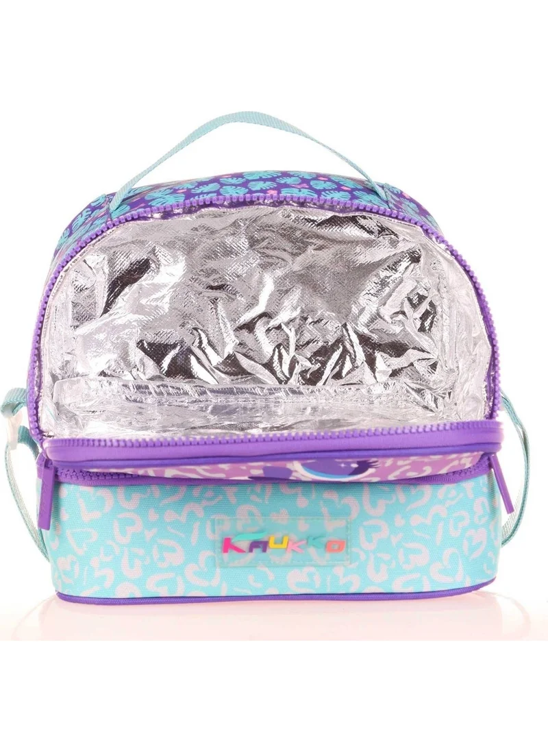 KAUKKO Kids Two-Eye Thermal Insulated Girl's Cute Lion Purple Lunchbox