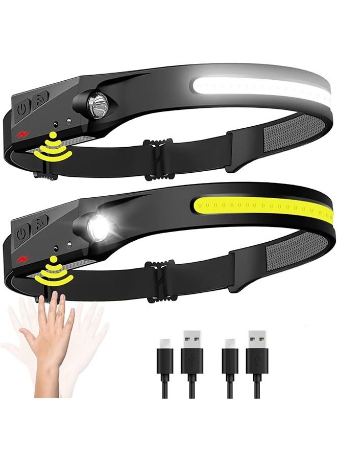 Hihonor LED Headlamp Rechargeable 2 Pack, 230° Wide Beam Light Headlight with Motion Sensor, 5 Mode Head Lights Forehead for Work, Hiking, Running, Camping Essentials Gear - Image 1