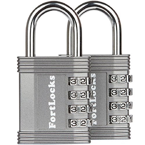 FortLocks Padlock - 4 Digit Combination Lock for Gym Outdoor & School Locker, Fence, Case & Shed – Heavy Duty Resettable Set Your Own Combo – Waterproof & Weatherproof (2 Pack - Silver) - Image 1