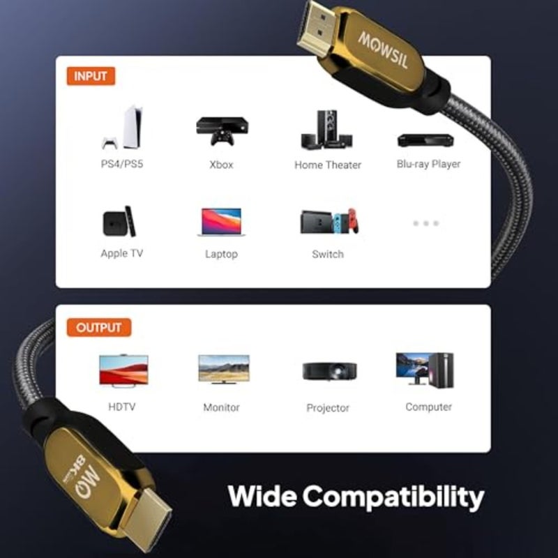 كابل 8K HDMI 2.1 بطول 2 متر، سلك معتمد عالي السرعة 48 جيجابت في الثانية، يدعم 8K@60 هرتز و4K@120 هرتز/144 هرتز، eARC، Dolby Vision، HDR10+، HDCP 2.2/2.3، متوافق مع PS5، Xbox Series X، التلفزيون، الكمبيوتر الشخصي، الشاشة - Image 5