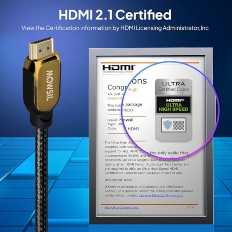 كابل 8K HDMI 2.1 بطول 2 متر، سلك معتمد عالي السرعة 48 جيجابت في الثانية، يدعم 8K@60 هرتز و4K@120 هرتز/144 هرتز، eARC، Dolby Vision، HDR10+، HDCP 2.2/2.3، متوافق مع PS5، Xbox Series X، التلفزيون، الكمبيوتر الشخصي، الشاشة - Image 4