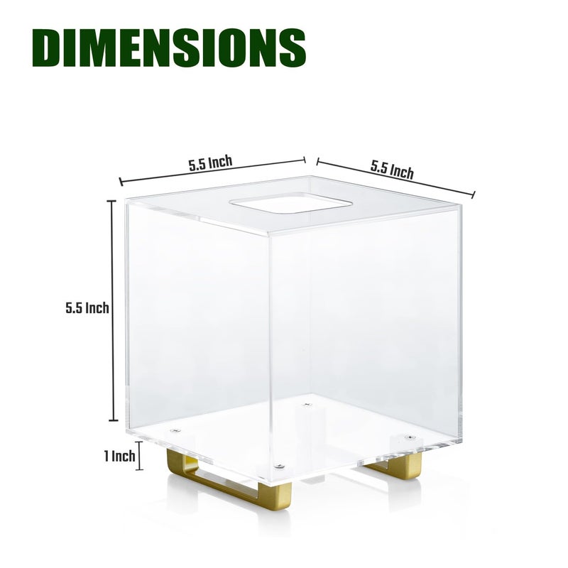 YoBa Thick Clear Acrylic Square Tissue Box Holder with Gold Plated Aluminum Legs for Bathroom, Kitchen, Bedroom, Office, Hotels and Restaurant - Image 2
