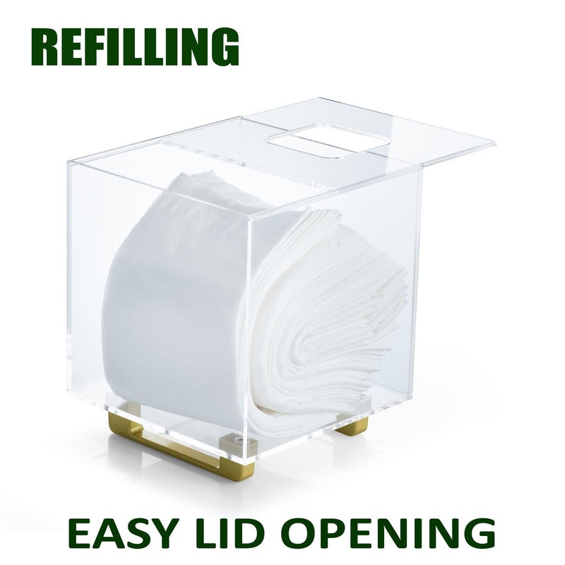 YoBa Thick Clear Acrylic Square Tissue Box Holder with Gold Plated Aluminum Legs for Bathroom, Kitchen, Bedroom, Office, Hotels and Restaurant - Image 3
