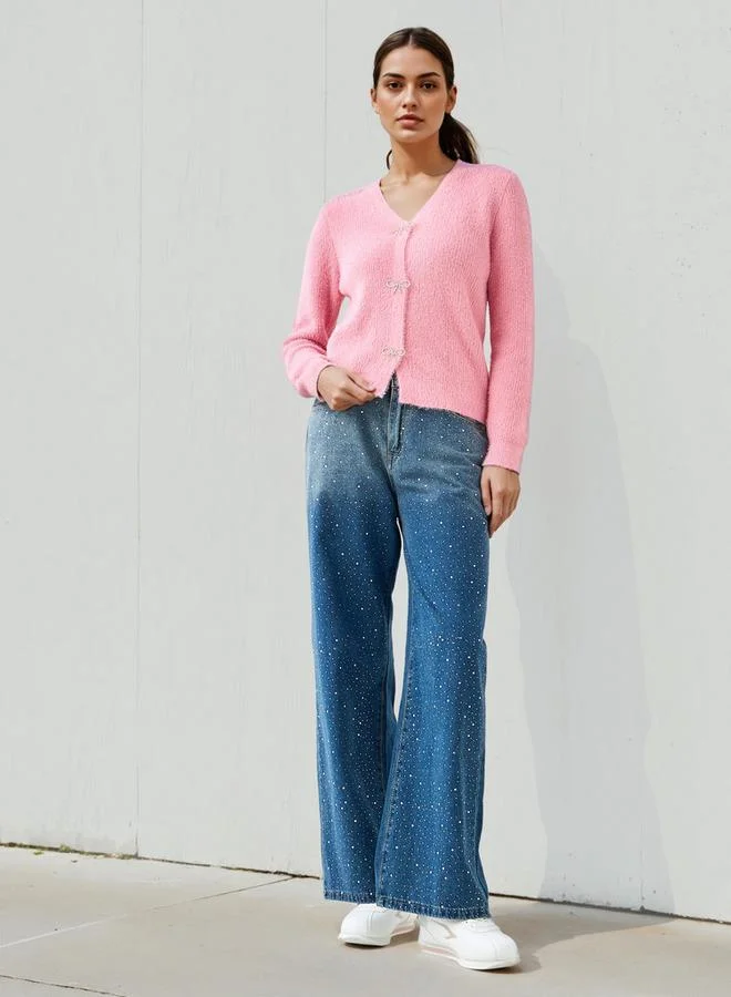 2Xtremz 2Xtremz Embellished Bow Button Cardigan