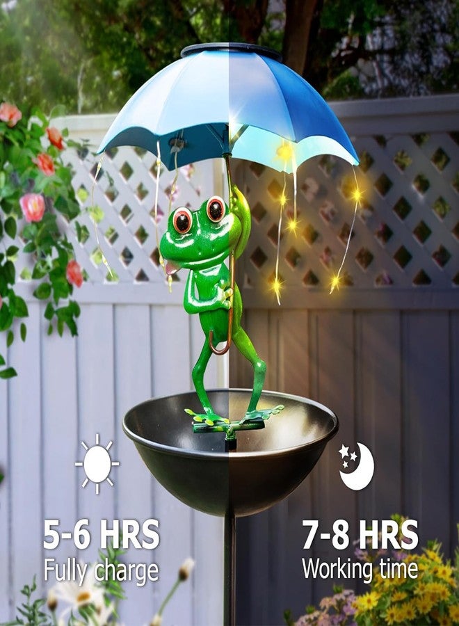 Vbioa Multi-Functional Yard Bird Feeder with Solar Lights Outdoor Garden, Funny Frog Handheld Umbrella Metal Decorative Garden Stakez for Best Garden Gifts for Family and Friends - Image 3