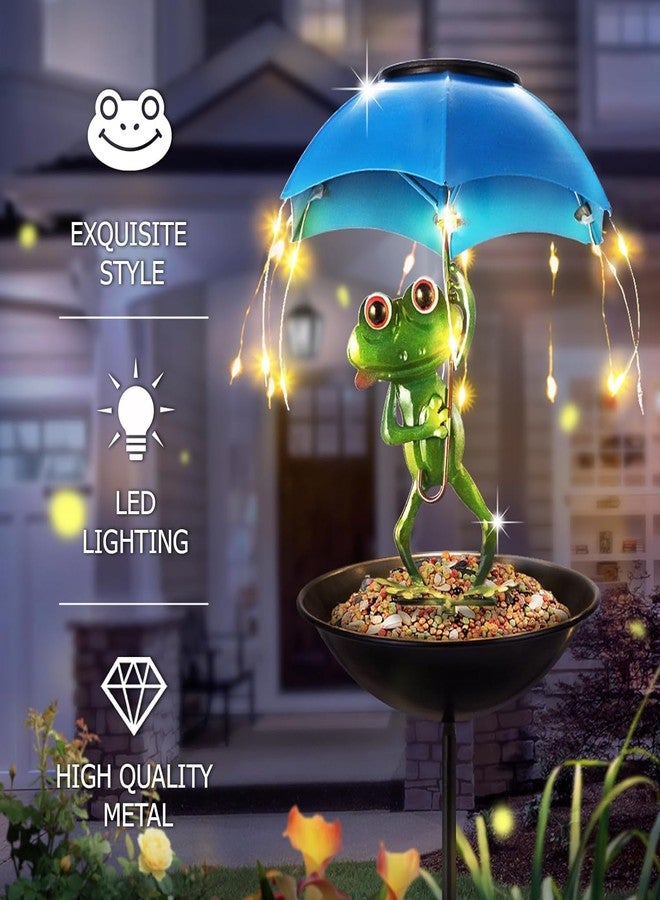 Vbioa Multi-Functional Yard Bird Feeder with Solar Lights Outdoor Garden, Funny Frog Handheld Umbrella Metal Decorative Garden Stakez for Best Garden Gifts for Family and Friends - Image 2