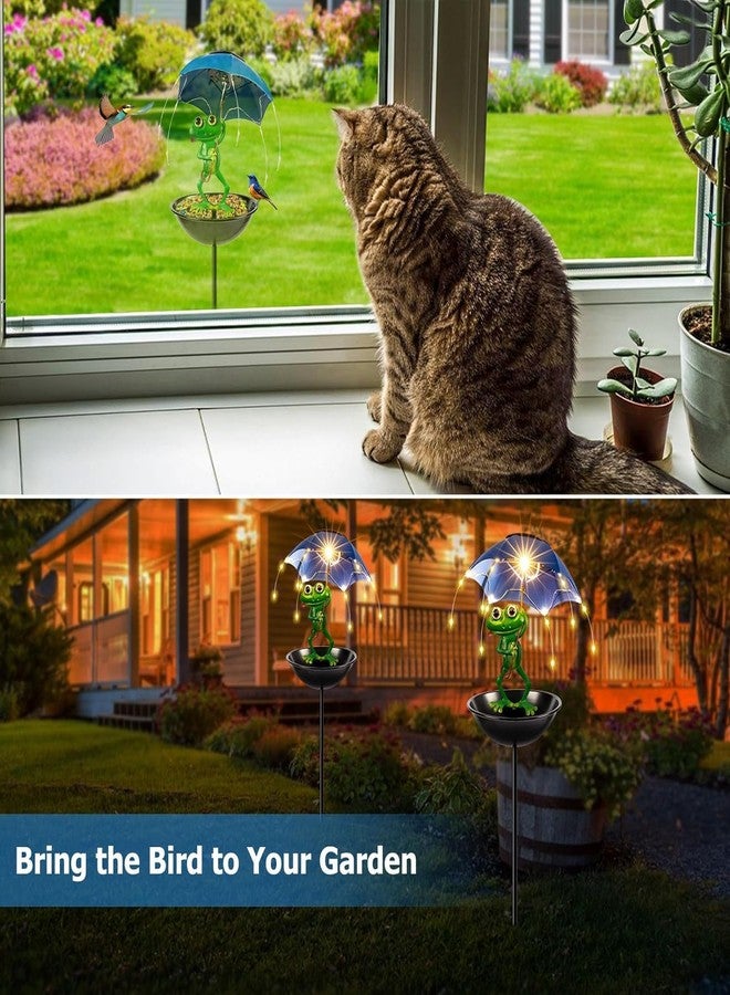 Vbioa Multi-Functional Yard Bird Feeder with Solar Lights Outdoor Garden, Funny Frog Handheld Umbrella Metal Decorative Garden Stakez for Best Garden Gifts for Family and Friends - Image 4