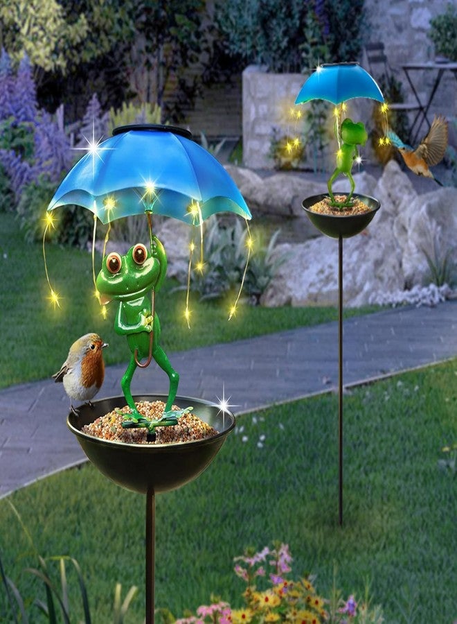 Vbioa Multi-Functional Yard Bird Feeder with Solar Lights Outdoor Garden, Funny Frog Handheld Umbrella Metal Decorative Garden Stakez for Best Garden Gifts for Family and Friends - Image 5