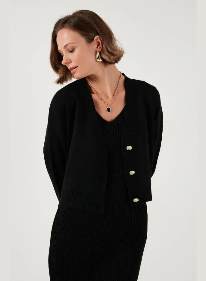 Lela Lela V-Neck Buttoned Knit Crop Cardigan Women's Cardigan 4616170